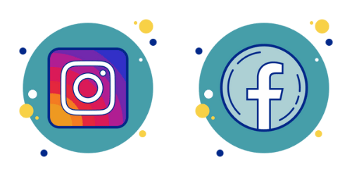 Cartoon Instagram and Facebook icons