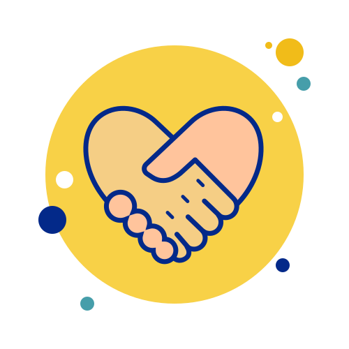 Cartoon handshake in love heart shape